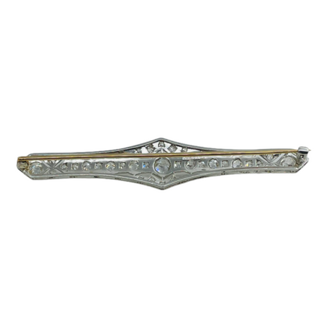 Art Deco Filigree Platinum 2ctw Old European Cut Diamond Bar Pin Brooch