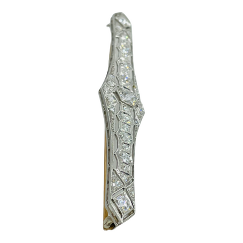 Art Deco Filigree Platinum 2ctw Old European Cut Diamond Bar Pin Brooch