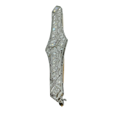 Art Deco Filigree Platinum 2ctw Old European Cut Diamond Bar Pin Brooch