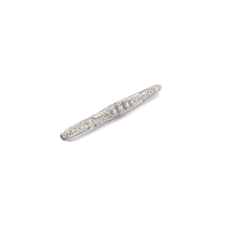 Art Deco Filigree Platinum .80ctw Old European Cut Diamond Bar Pin Brooch