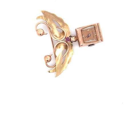 Crawford 14k Rose Gold Lapel Pin Watch Swan Shaped Manual Wind