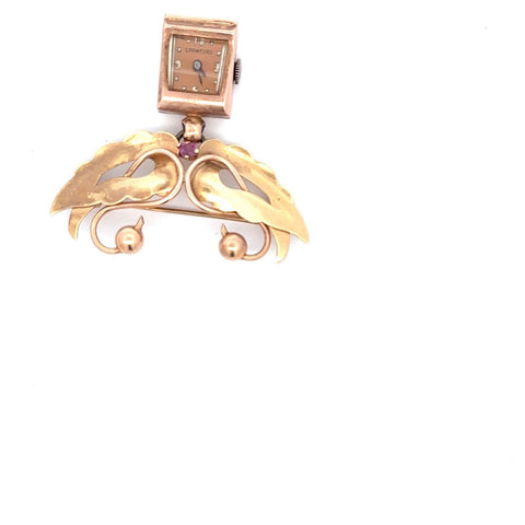 Crawford 14k Rose Gold Lapel Pin Watch Swan Shaped Manual Wind