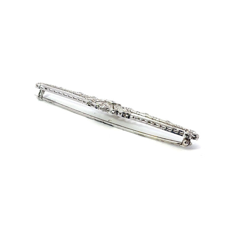 Art Deco Filigree 14k White Gold 1.80ctw Old European Cut Diamond Bar Pin Brooch