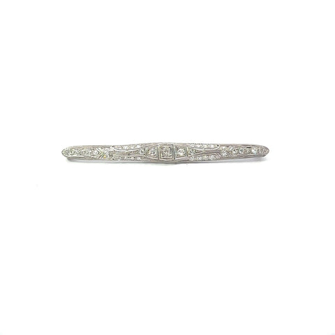 Art Deco Filigree Platinum .80ctw Old European Cut Diamond Bar Pin Brooch