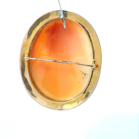 Victorian Cameo Antique Right Facing Woman 10k Yellow Gold 2 1/8" x 1 3/4" Pin