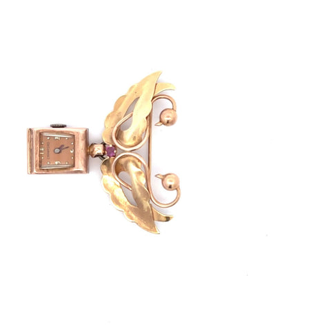 Crawford 14k Rose Gold Lapel Pin Watch Swan Shaped Manual Wind