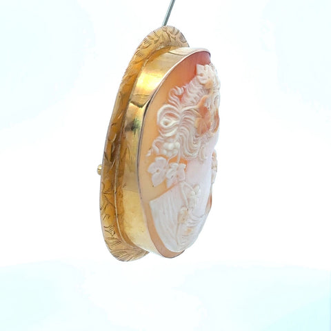 Victorian Cameo Antique Right Facing Woman 10k Yellow Gold 2 1/8" x 1 3/4" Pin