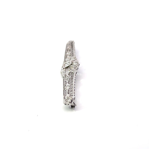 Art Deco Filigree 14k White Gold 1.80ctw Old European Cut Diamond Bar Pin Brooch