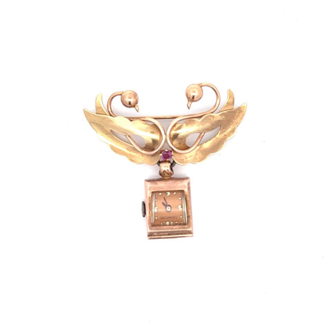 Crawford 14k Rose Gold Lapel Pin Watch Swan Shaped Manual Wind