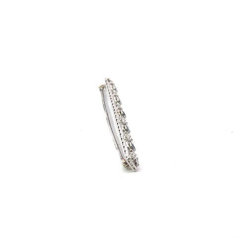 Art Deco Filigree Platinum .50ctw European Cut Diamond & Sapphire Bar Pin Brooch