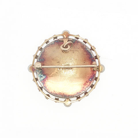 Vintage 18KYG Theodore B Starr Hand-painted Pearl & Diamond Pendant/Brooch