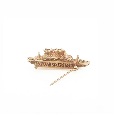 14Kt Yellow Gold Boat Pin with Diamond and Gemstone Accents