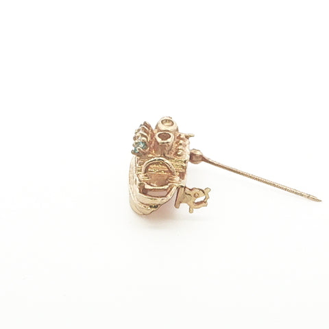 14Kt Yellow Gold Boat Pin with Diamond and Gemstone Accents