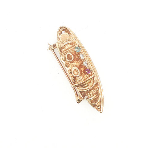 14Kt Yellow Gold Boat Pin with Diamond and Gemstone Accents