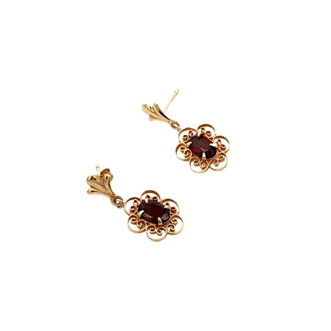 10Kt Yellow Gold Garnet Drop Earrings - (210-00178)