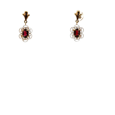10Kt Yellow Gold Garnet Drop Earrings - (210-00178)
