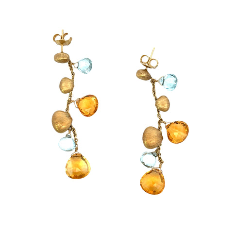 18Kt Yellow Gold Marco Bicego Paradise Topaz and Citrine Drop Earrings -  210-00176