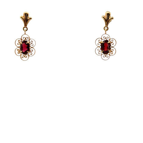 10Kt Yellow Gold Garnet Drop Earrings - (210-00178)