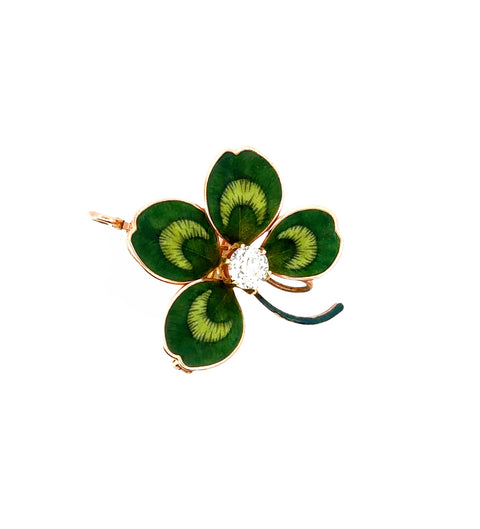 14kt Krementz Clover Pin with Old European Diamond