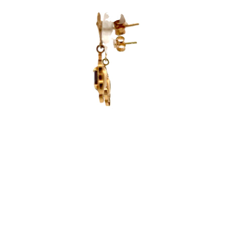 10Kt Yellow Gold Garnet Drop Earrings - (210-00178)