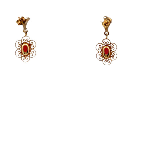 10Kt Yellow Gold Garnet Drop Earrings - (210-00178)