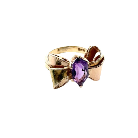 10Kt Yellow Gold Vintage Amethyst Bow Ring