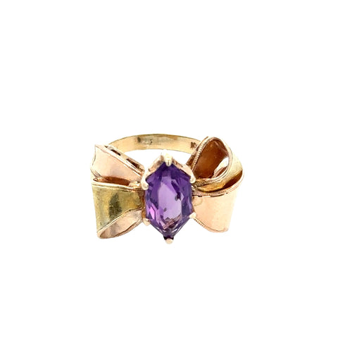10Kt Yellow Gold Vintage Amethyst Bow Ring