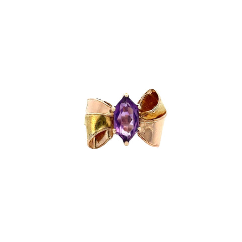 10Kt Yellow Gold Vintage Amethyst Bow Ring