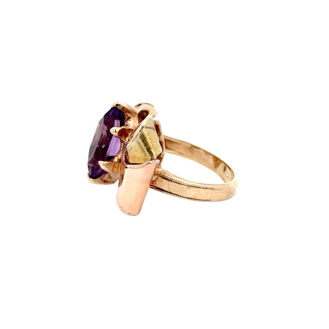 10Kt Yellow Gold Vintage Amethyst Bow Ring