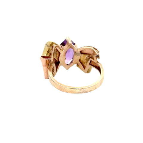 10Kt Yellow Gold Vintage Amethyst Bow Ring