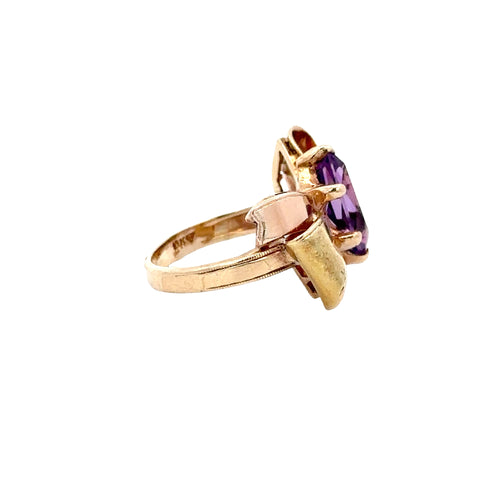 10Kt Yellow Gold Vintage Amethyst Bow Ring