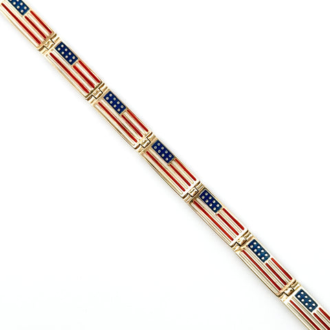 10kt Yellow Gold Enameled American Flag Bracelet
