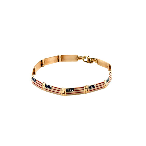 10kt Yellow Gold Enameled American Flag Bracelet