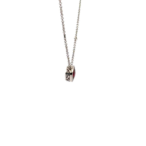 14kt White Gold Red Stone Necklace with Diamond Accent