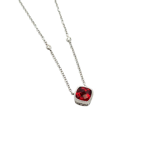 14kt White Gold Red Stone Necklace with Diamond Accent