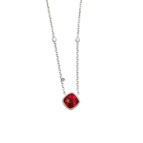 14kt White Gold Red Stone Necklace with Diamond Accent