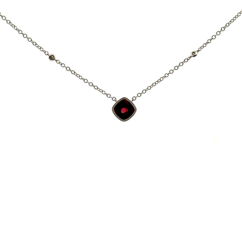14kt White Gold Red Stone Necklace with Diamond Accent