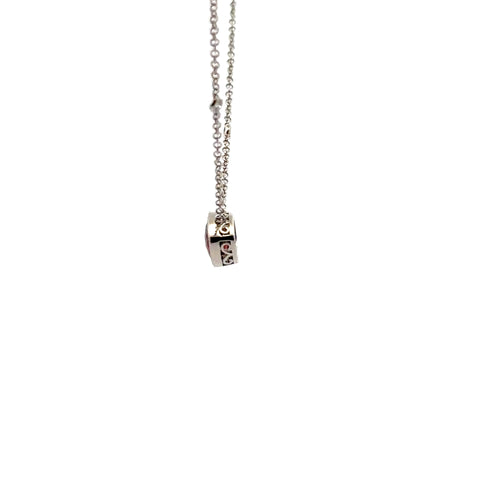 14kt White Gold Red Stone Necklace with Diamond Accent