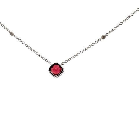 14kt White Gold Red Stone Necklace with Diamond Accent