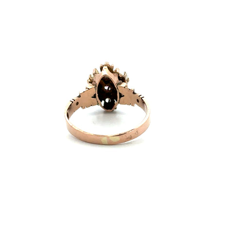 Victorian TXB Seed Pearl & Synthetic Red Stone Ring in Rose Gold