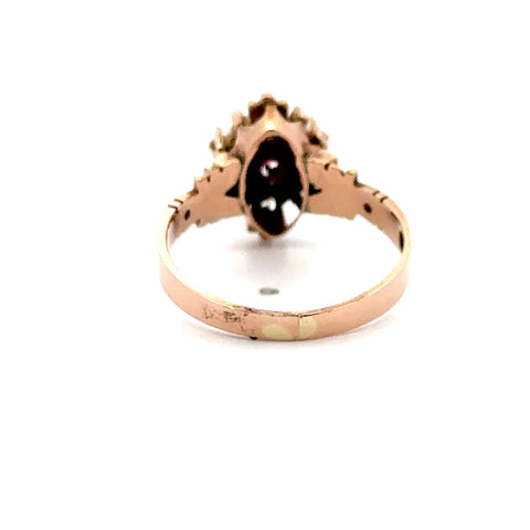 Victorian TXB Seed Pearl & Synthetic Red Stone Ring in Rose Gold