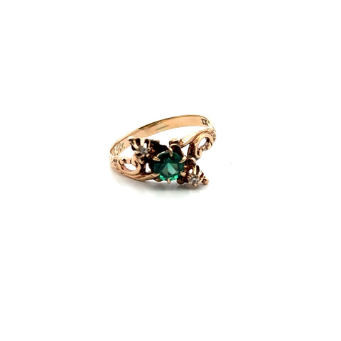 Victorian Emerald & Rose-Cut Diamond Accents in 10kt Rose Gold