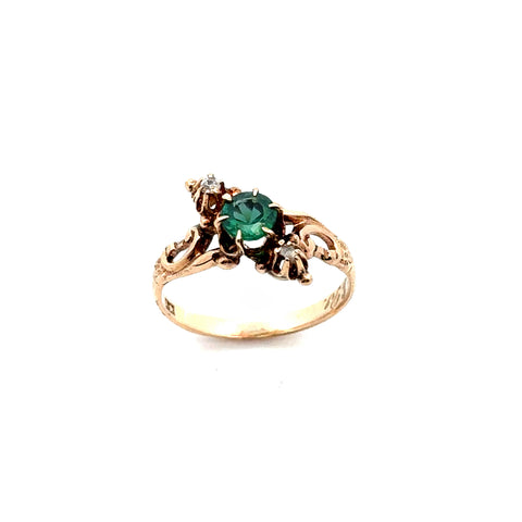 Victorian Emerald & Rose-Cut Diamond Accents in 10kt Rose Gold