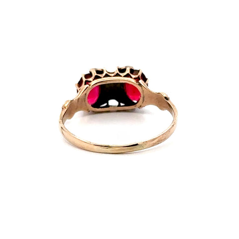 Victorian Red Stone and Pearl Ring in 9kt Rose Gold