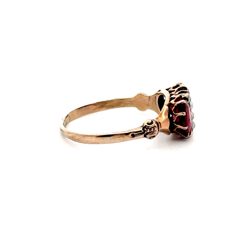 Victorian Red Stone and Pearl Ring in 9kt Rose Gold