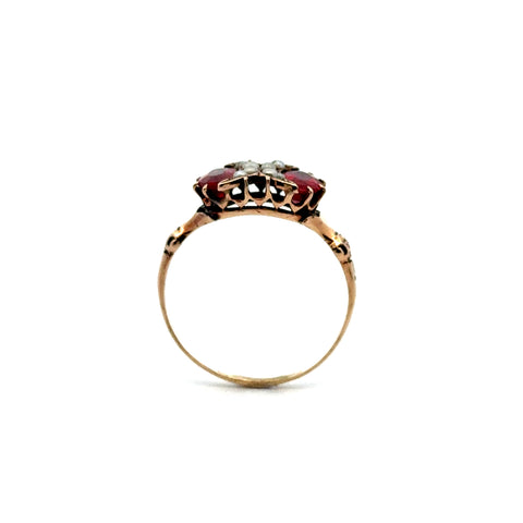 Victorian Red Stone and Pearl Ring in 9kt Rose Gold