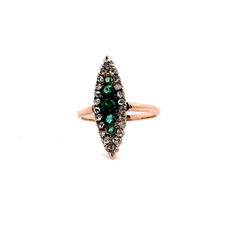 Antique Art Nouveau Navette 9Kt Rose Gold Ring