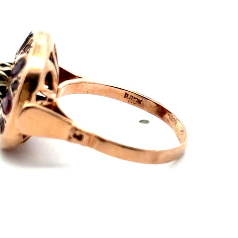 Victorian Almondite Garnet Ring in 10kt Rose Gold