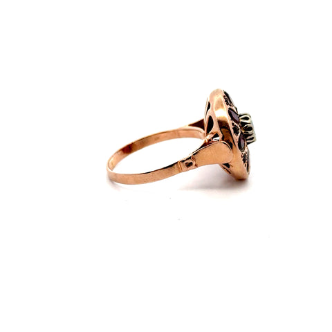 Victorian Almondite Garnet Ring in 10kt Rose Gold