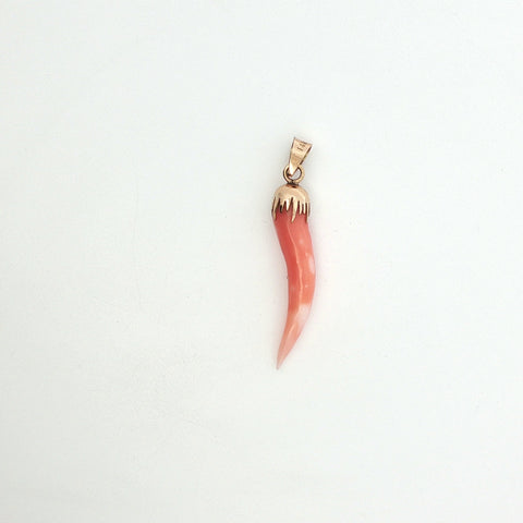Sicilian Horn in Coral and 14kt Yellow Gold